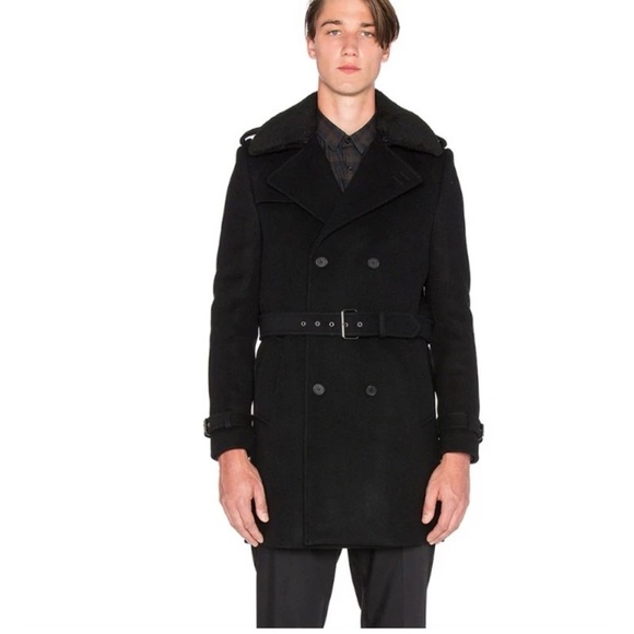 The Kooples Other - The Kooples Black Men’s Wool Blend Belted Pea Coat